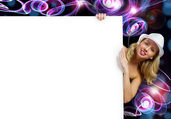 Blonde with banner — Stock Photo, Image