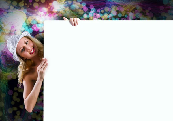 Blonde with banner — Stock Photo, Image