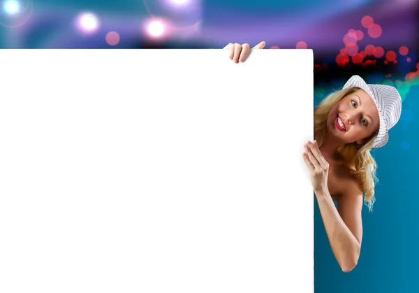 Blonde met banner — Stockfoto