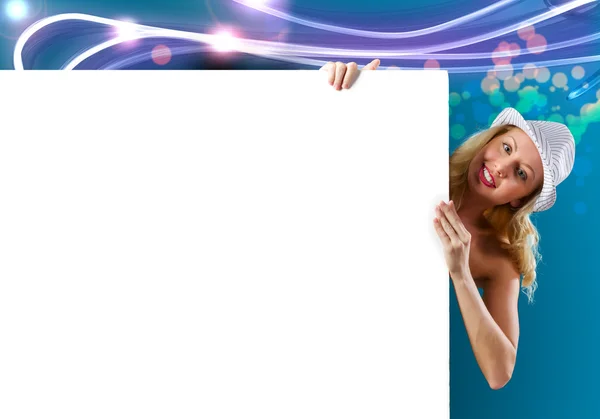 Blonde met banner — Stockfoto