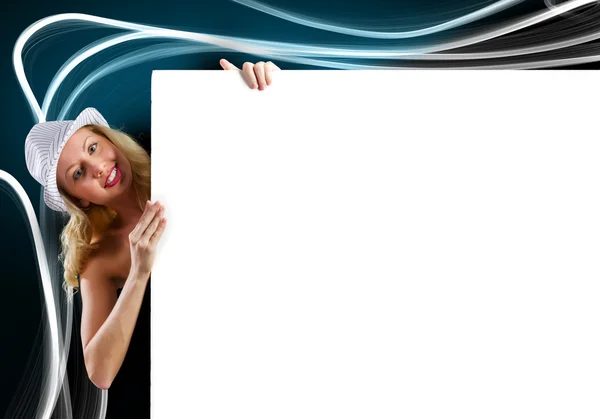 Blonde with banner — Stock Photo, Image