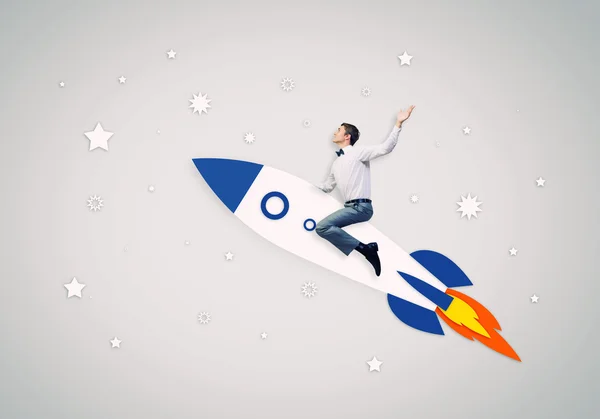 Man on rocket — Stock Photo, Image