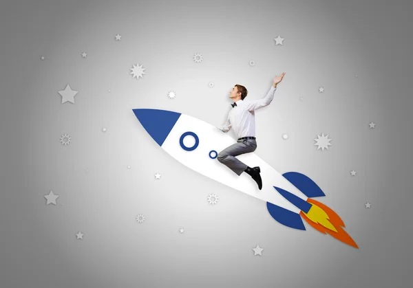 Man on rocket — Stock Photo, Image