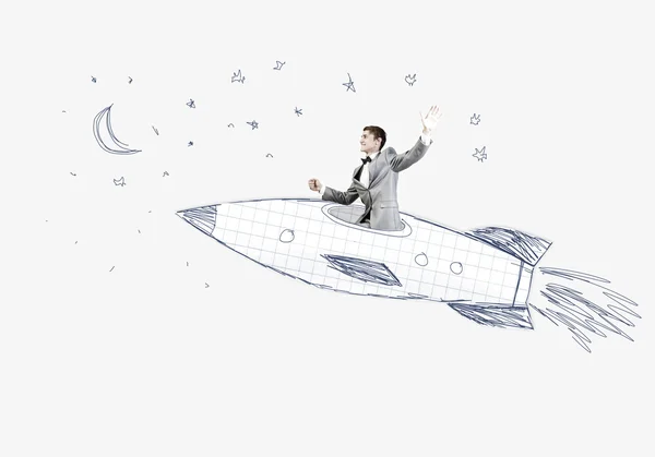 Man on rocket — Stock Photo, Image