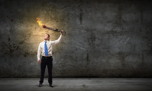 Man with torch — Stock Photo, Image