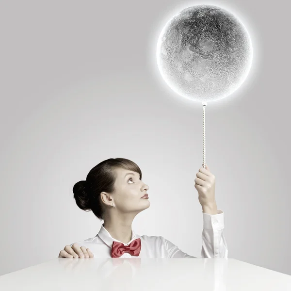 Woman with moon — Stock Photo, Image