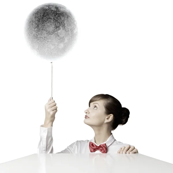 Woman with moon — Stock Photo, Image