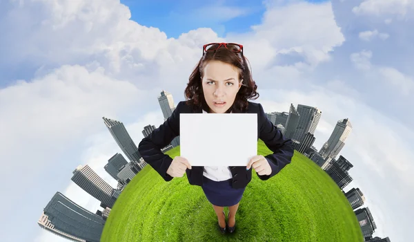 Girl with banner — Stock Photo, Image