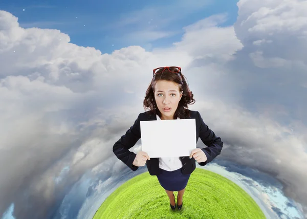 Girl with banner — Stock Photo, Image