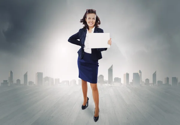 Girl with banner — Stock Photo, Image