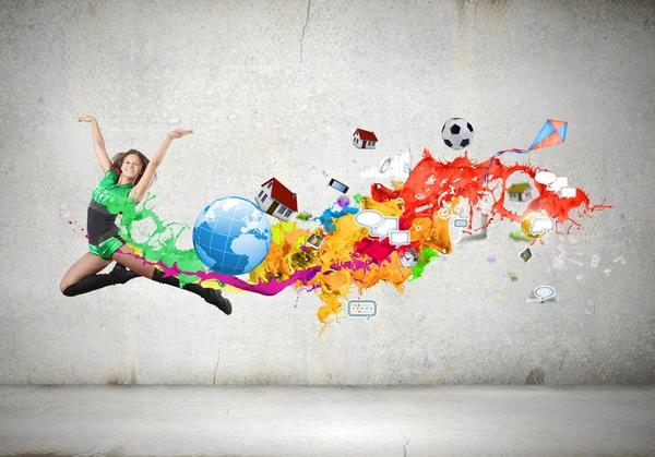 Jumping woman — Stock Photo, Image