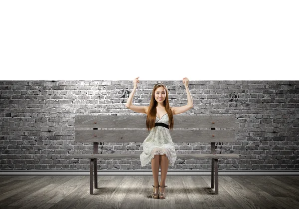 Girl with banner — Stock Photo, Image