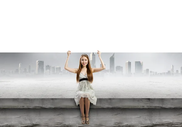 Ragazza con banner — Foto Stock