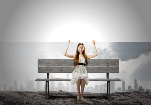 Girl with banner — Stock Photo, Image