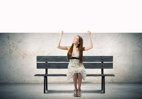 Girl with banner — Stock Photo, Image