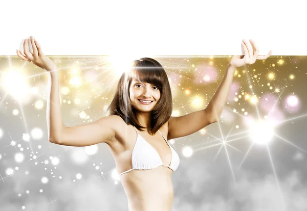 Girl with banner — Stock Photo, Image