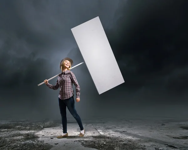 Woman with banner — Stock Photo, Image