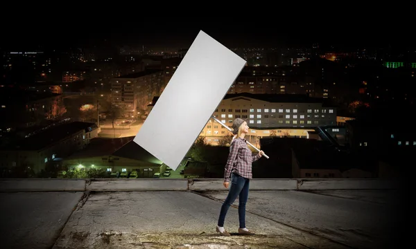 Woman with banner — Stock Photo, Image