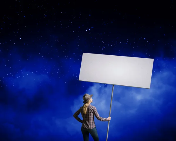 Woman with banner — Stock Photo, Image