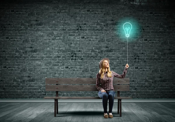 Woman with balloon — Stock Photo, Image