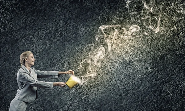 Woman with bucket — Stock Photo, Image