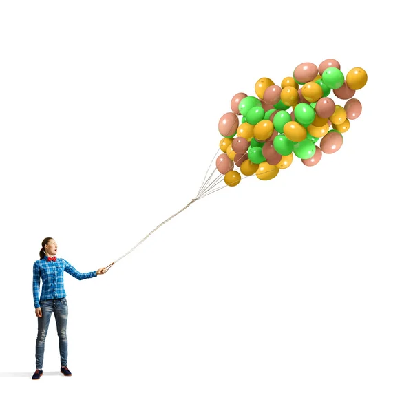 Kvinna med ballonger — Stockfoto