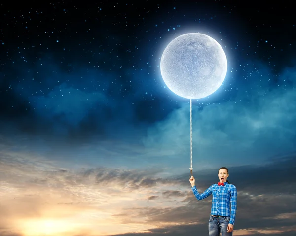 Woman with moon — Stock Photo, Image