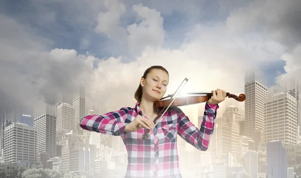 Girl with violin — Stock Photo, Image