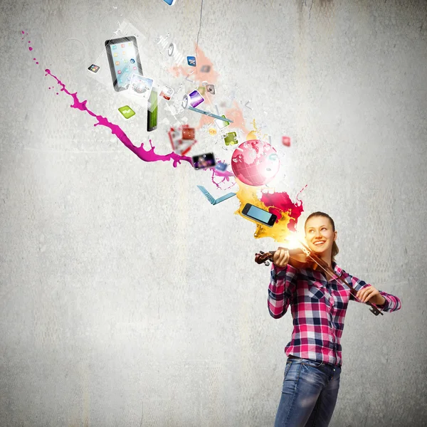 Girl with violin — Stock Photo, Image