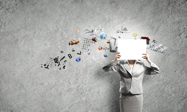 Woman with banner — Stock Photo, Image