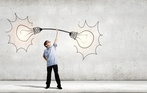 Boy with barbell — Stock Photo, Image