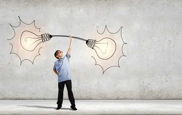 Boy with barbell — Stock Photo, Image