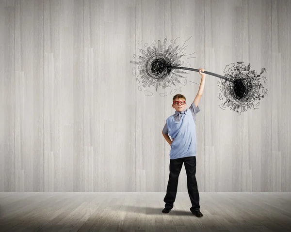 Boy with barbell — Stock Photo, Image