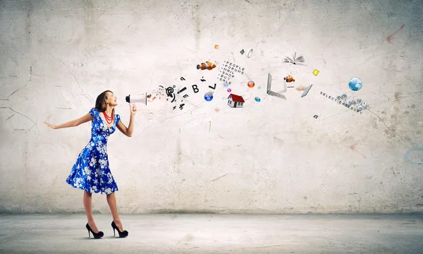 Woman with megaphone — Stock Photo, Image