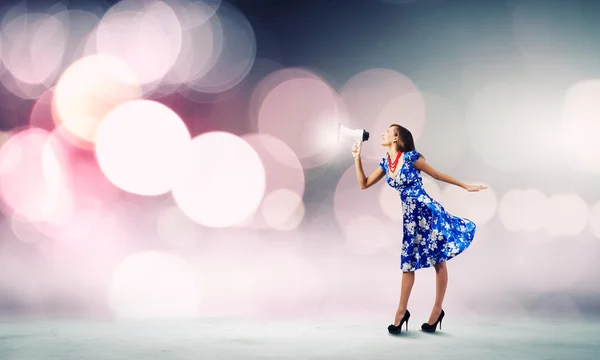 Woman with megaphone — Stock Photo, Image