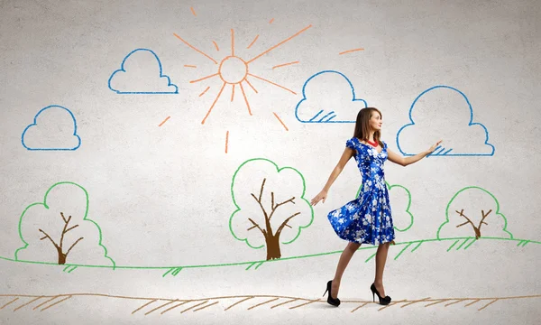 Woman in blue dress — Stock Photo, Image