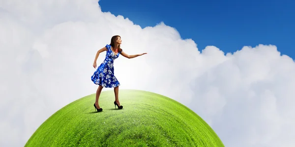 Woman in blue dress — Stock Photo, Image