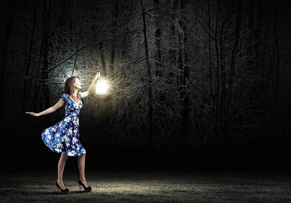 Woman with lantern — Stock Photo, Image