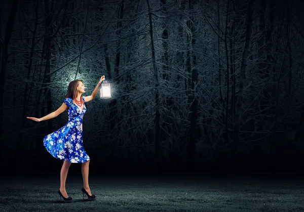 Woman with lantern — Stock Photo, Image