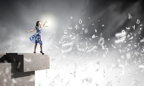 Woman with lantern — Stock Photo, Image