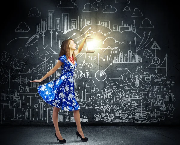 Woman with lantern — Stock Photo, Image