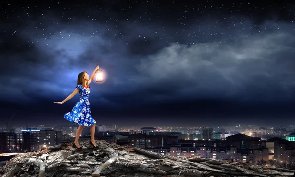 Woman with lantern — Stock Photo, Image