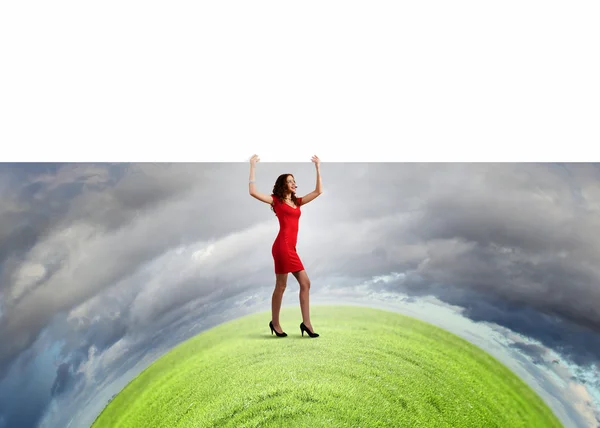 Woman with banner — Stock Photo, Image