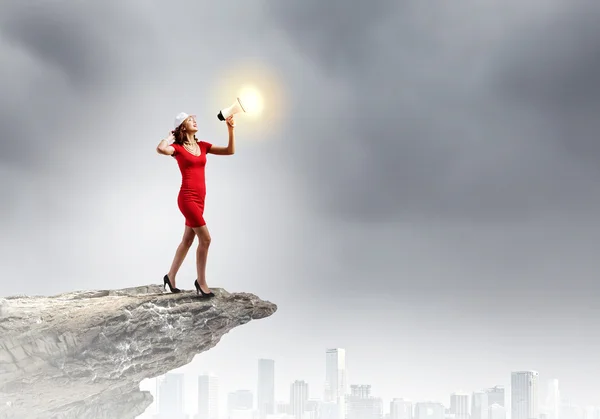 Woman with megaphone — Stock Photo, Image