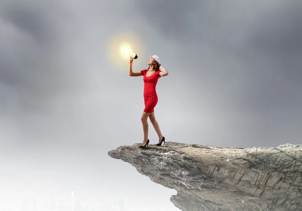 Woman with megaphone — Stock Photo, Image