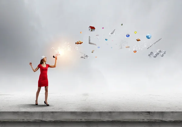 Woman with megaphone — Stock Photo, Image