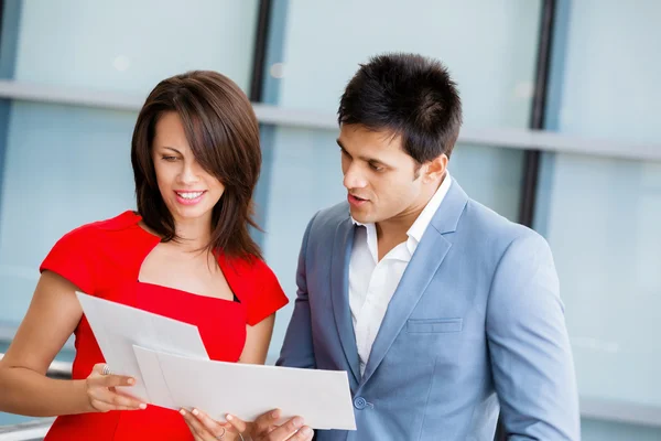 Two young business collegue in office — Stock Photo, Image