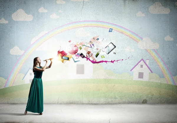 Lady spela fife — Stockfoto