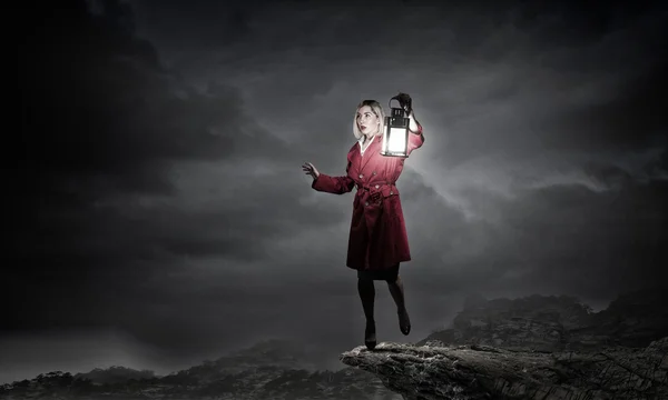 Woman with lantern — Stock Photo, Image