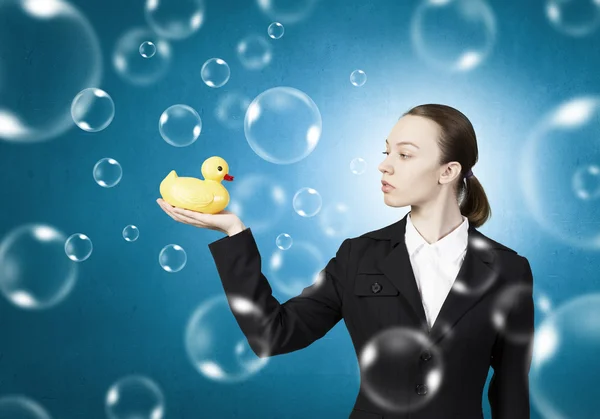 Woman and duck — Stock Photo, Image